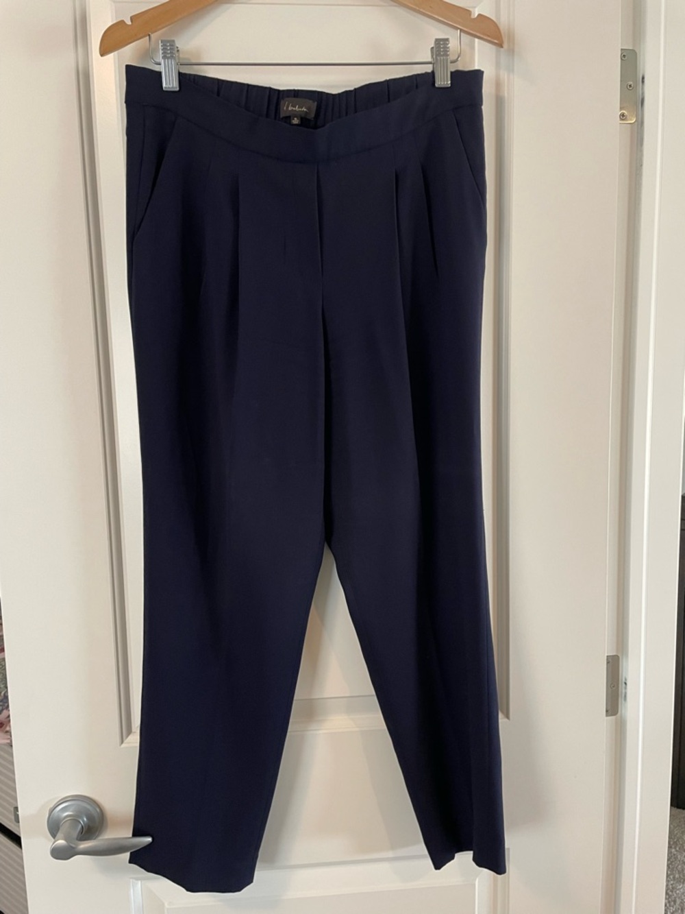 Babaton Navy Pleated Mid-Rise Trousers